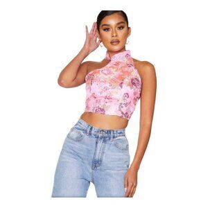 Pretty Little Thing Pink Satin Floral Top  Size 6